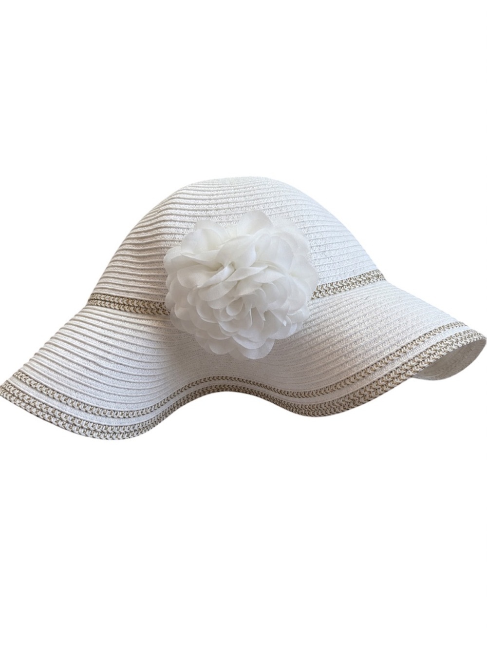 Gymboree Girls White Floppy Sun Hat Size 4T-5T Flower Wide Brim Beach Hat